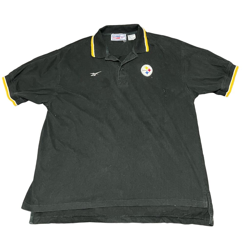 Vintage 90s Reebok Pro Line PITTSBURGH STEELERS Polo Shirt Adult XXL Black Mens